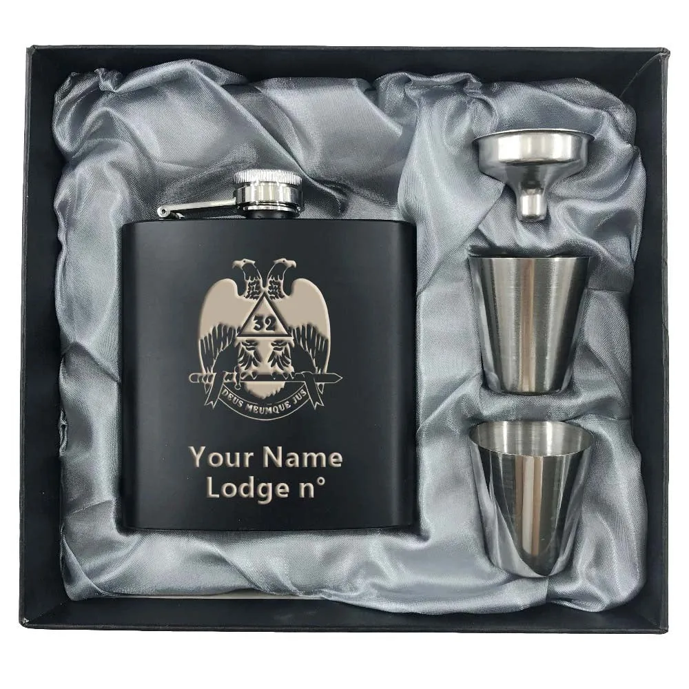 32nd Degree Scottish Rite Flask -  Wings Down 2 Shot Glasses & Funnel