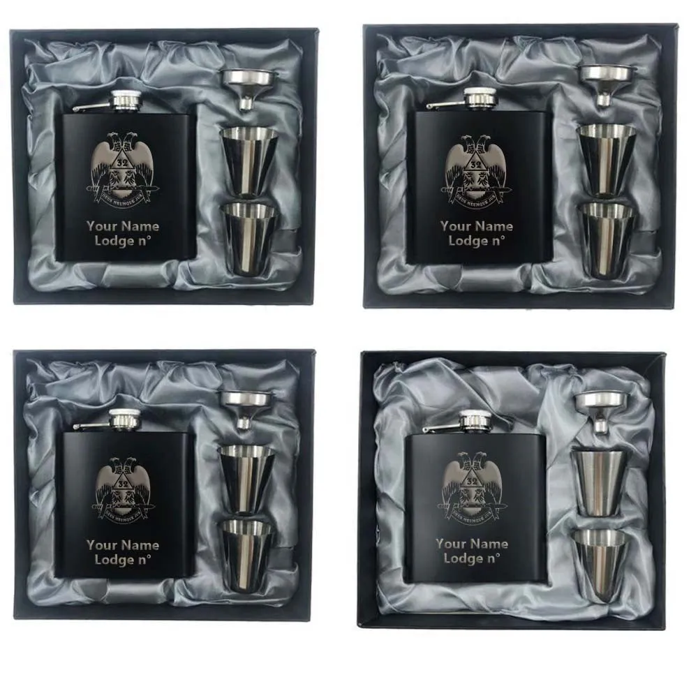 32nd Degree Scottish Rite Flask -  Wings Down 2 Shot Glasses & Funnel