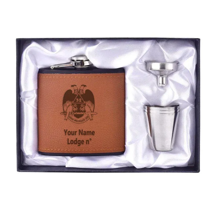 32nd Degree Scottish Rite Flask - Wings Down 6oz Full Set Shot Glass & Funnel