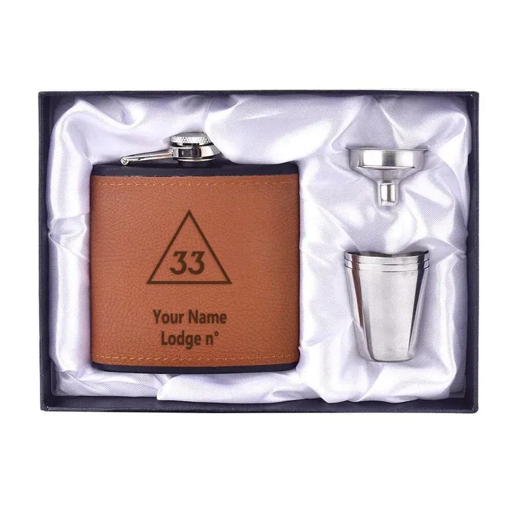 33rd Degree Scottish Rite Flask - 6oz Full Set Shot Glass & Funnel