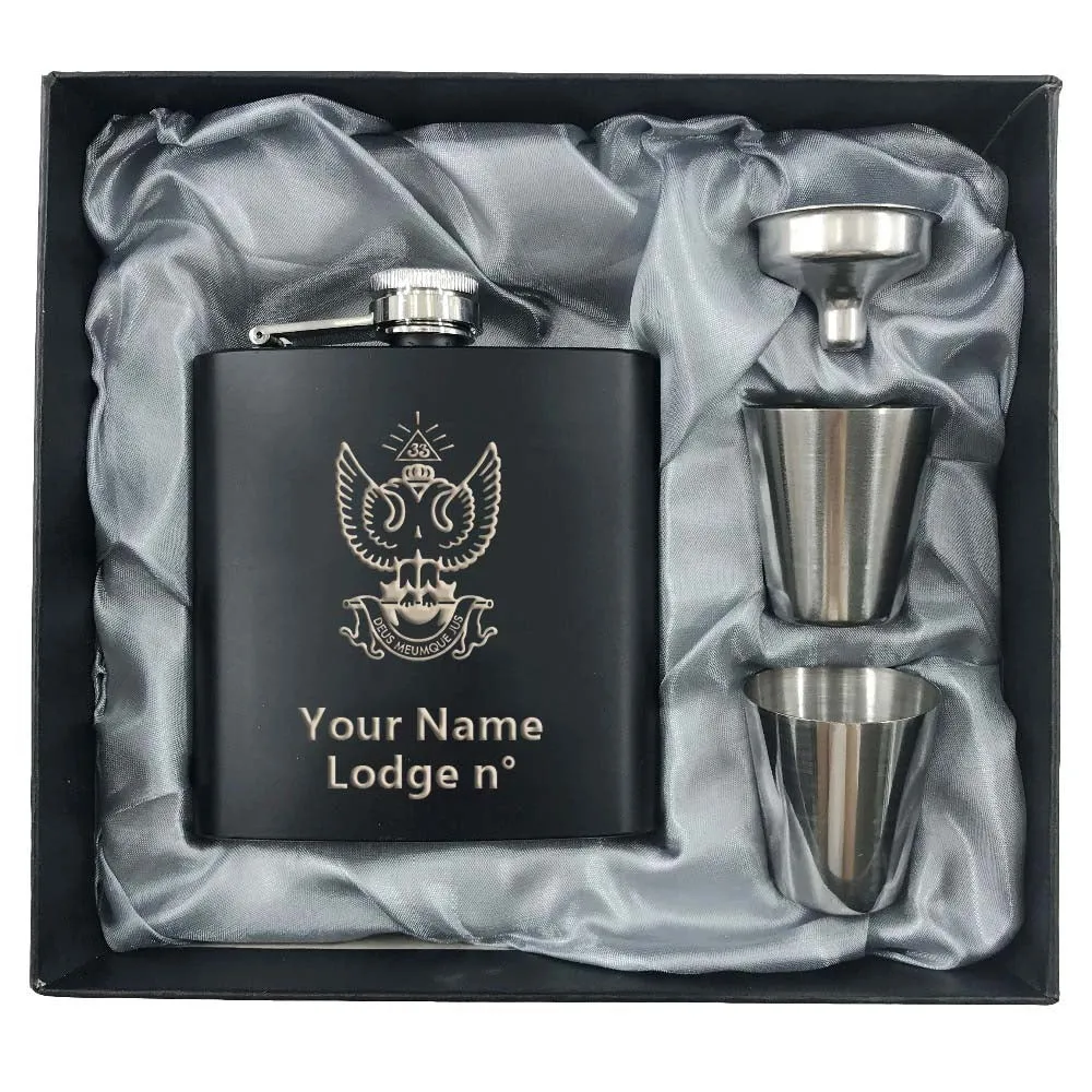 33rd Degree Scottish Rite Flask - Wings Up 2 Shot Glasses & Funnel