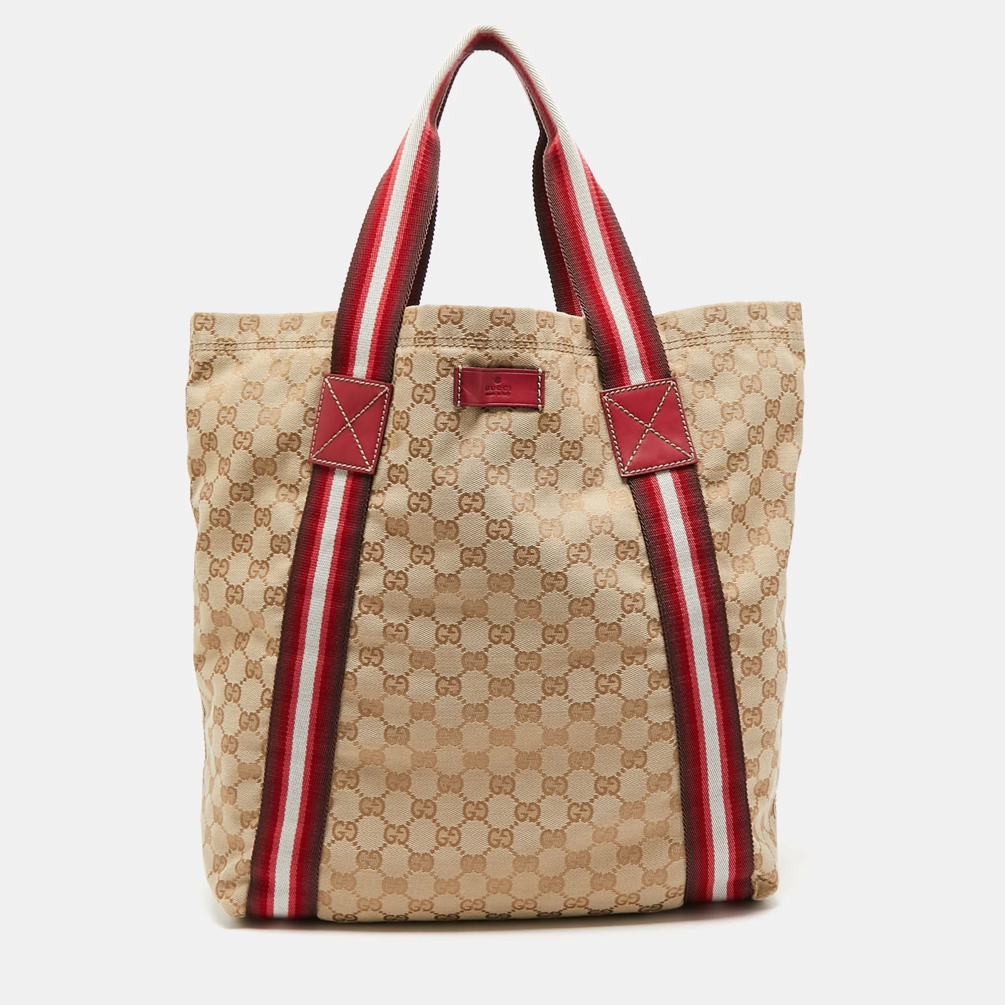 Beige/Red GG Canvas Web Shopper Tote