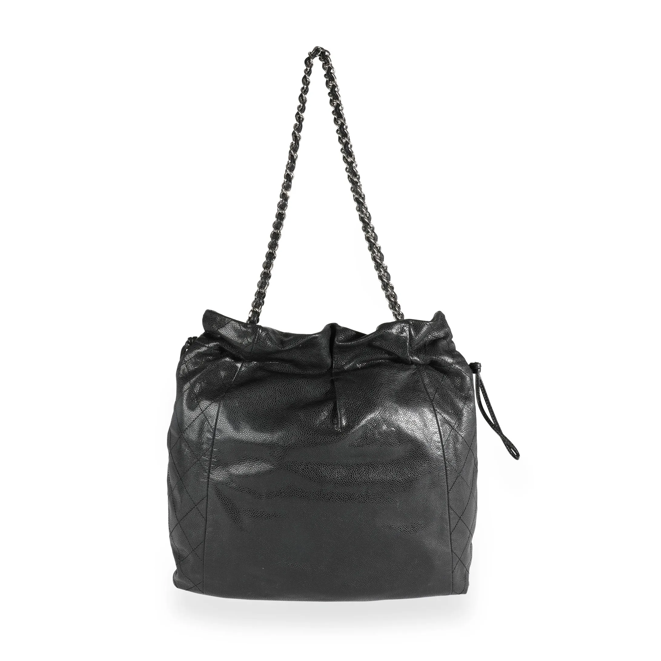 Black Caviar Leather Timeless Drawstring Tote