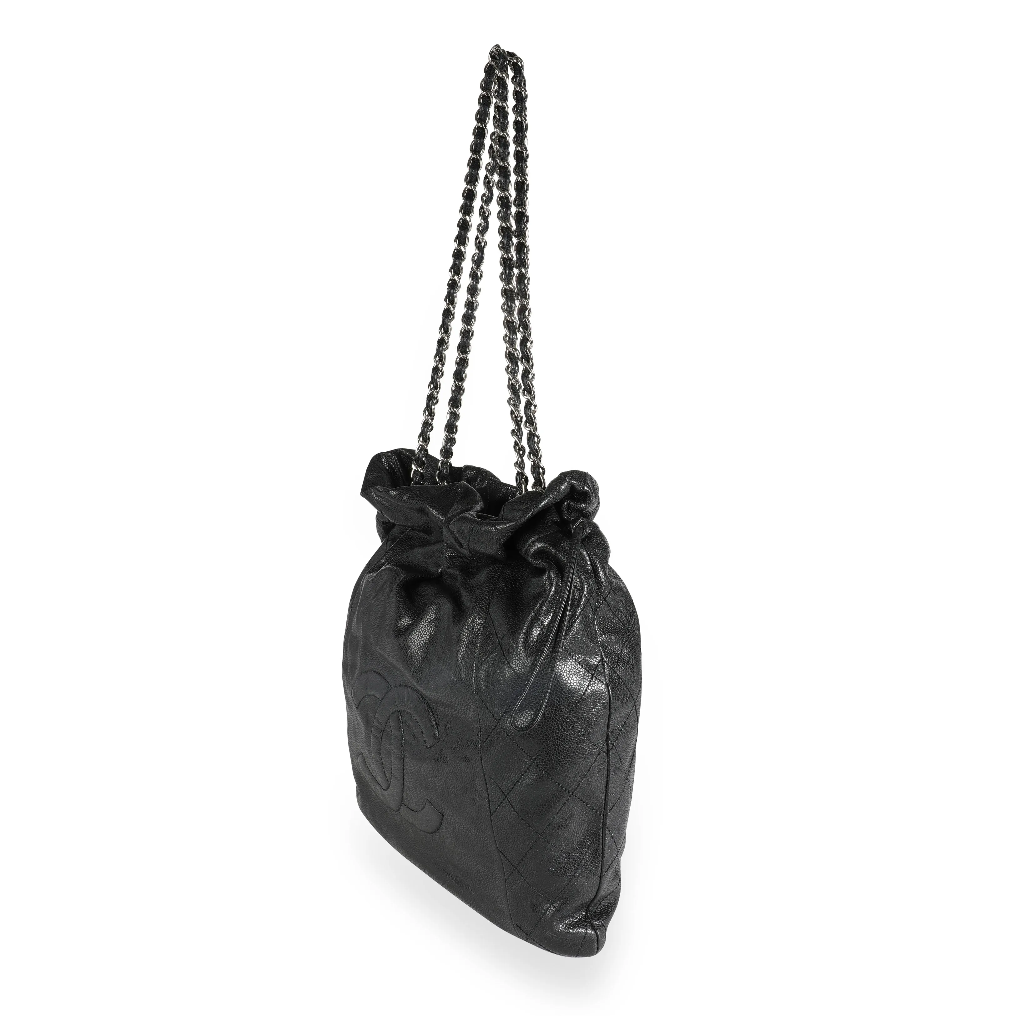 Black Caviar Leather Timeless Drawstring Tote