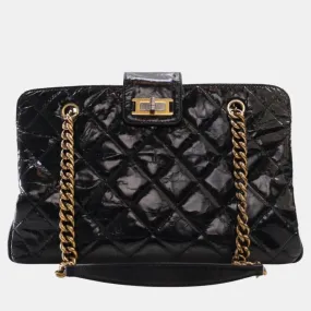 Black Crackled Glazed Quilted Leather Reissue Chain Tote