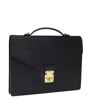 Black Epi Leather Briefcase with Shoulder Strap from France