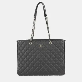 Black Quilted Caviar Timeless Shopping Tote Bag