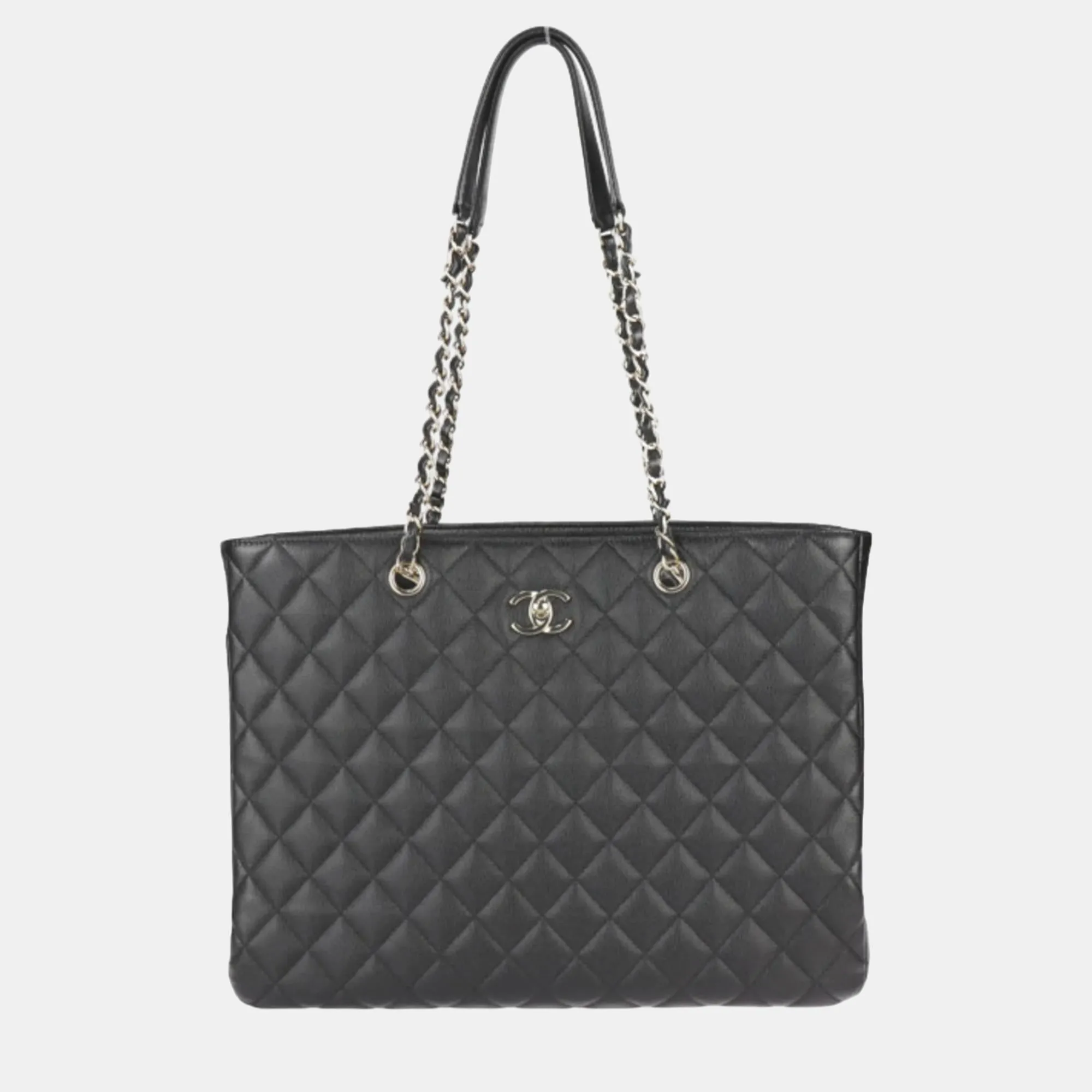 Black Quilted Caviar Timeless Shopping Tote Bag