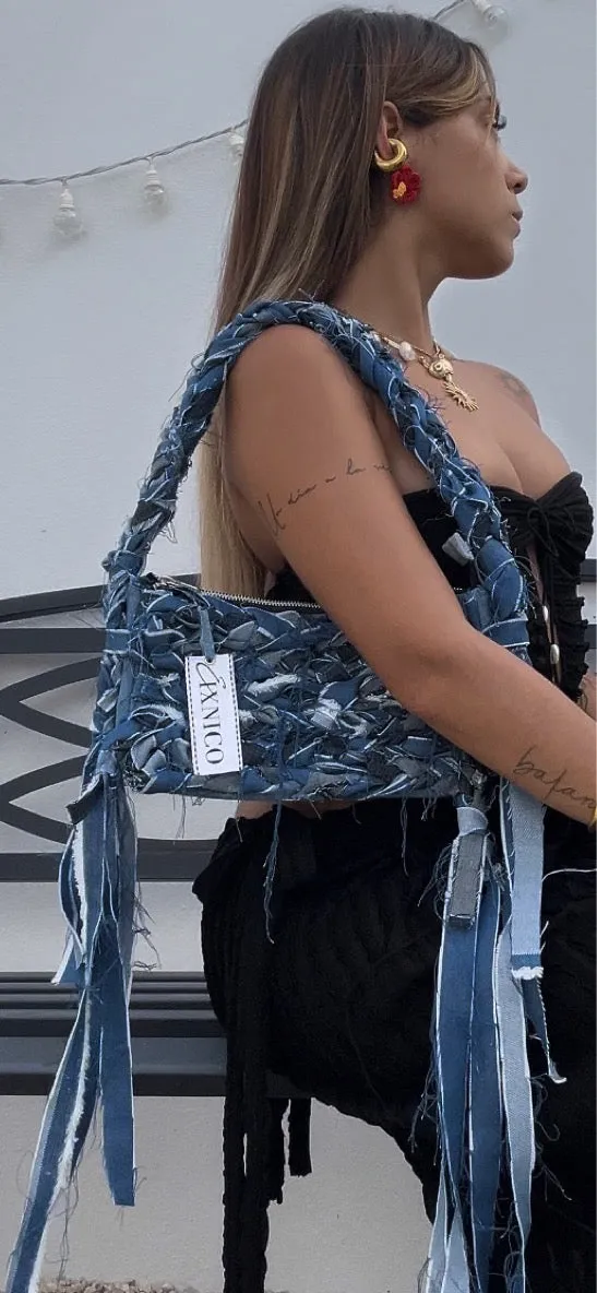 Braided Denim Handbag