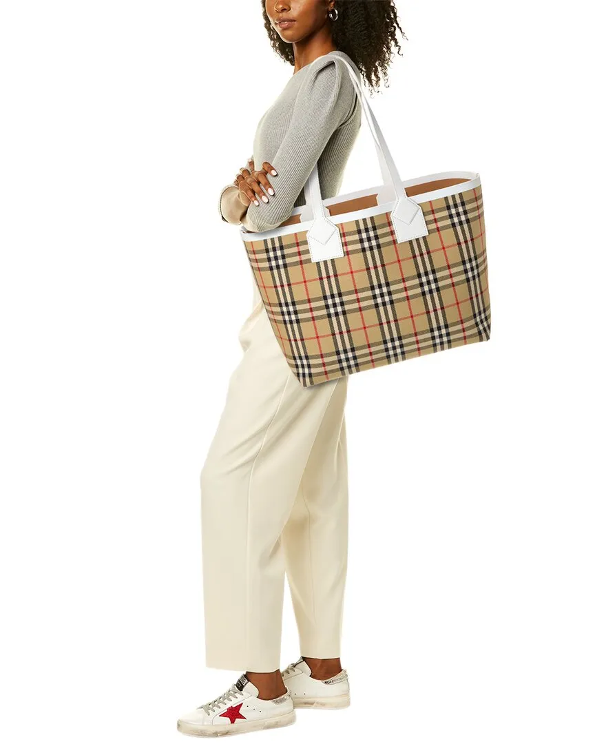 Burberry London Medium Check Canvas & Leather Tote