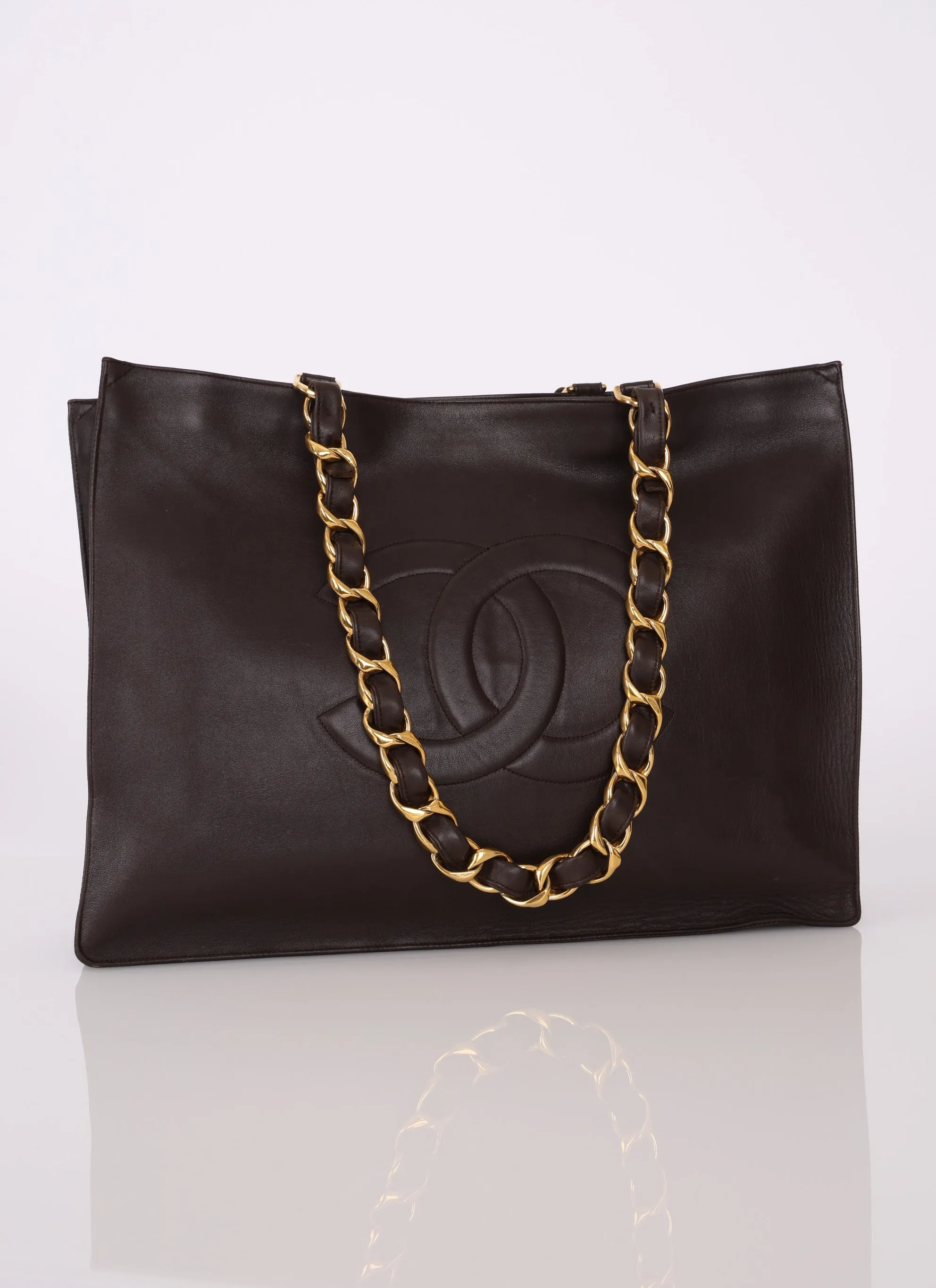 Chanel 1991 Calfskin Timeless Chunky Chain Brown Tote