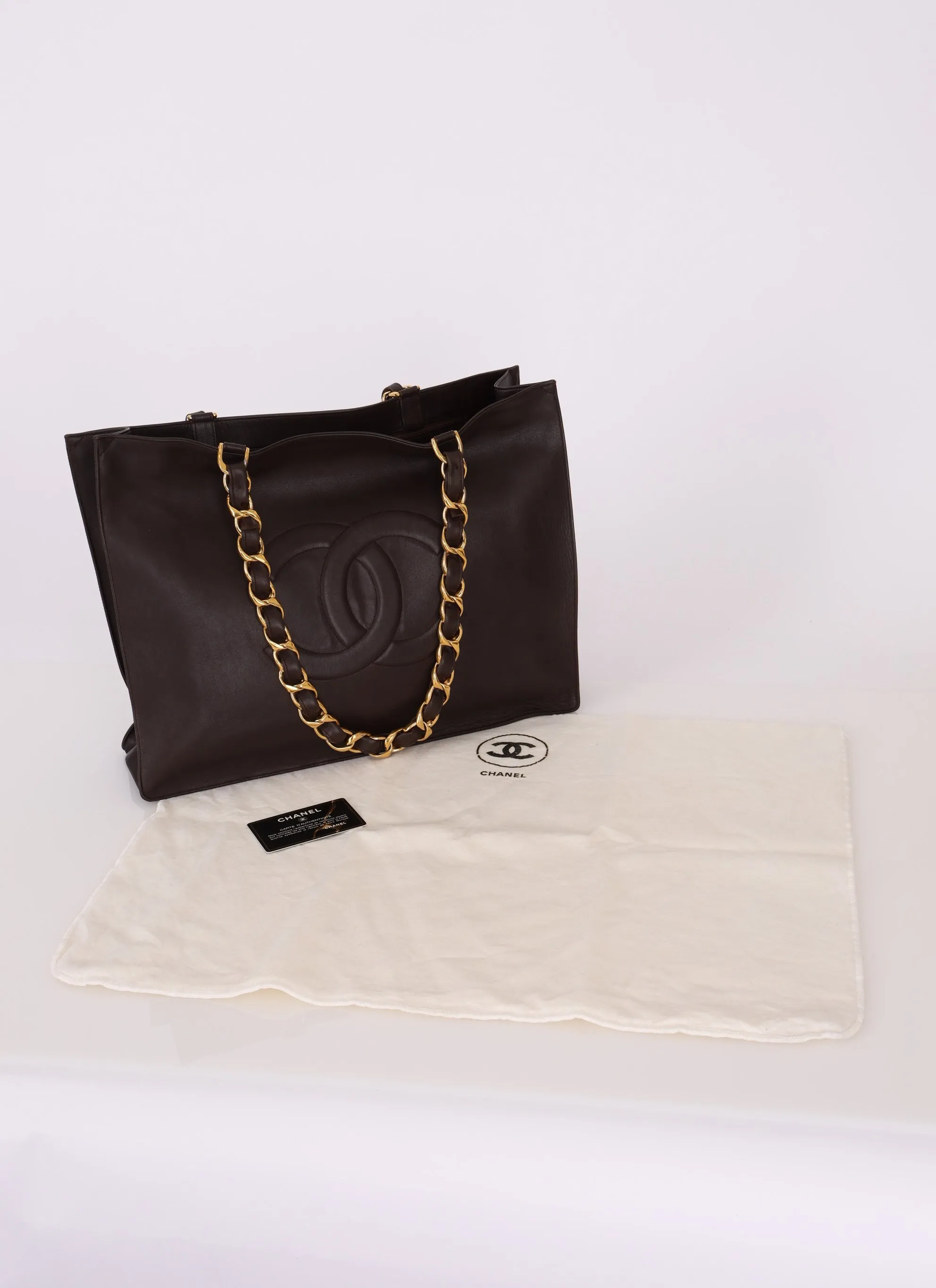 Chanel 1991 Calfskin Timeless Chunky Chain Brown Tote