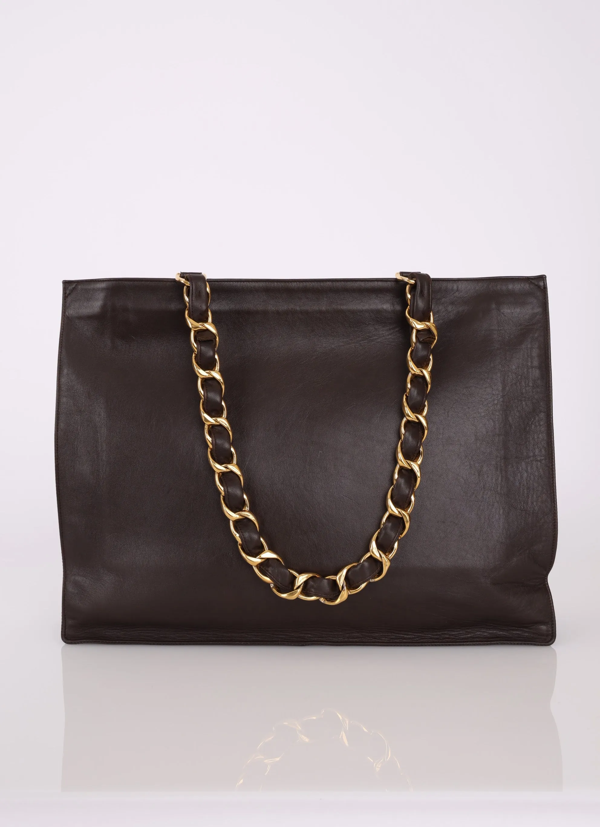 Chanel 1991 Calfskin Timeless Chunky Chain Brown Tote