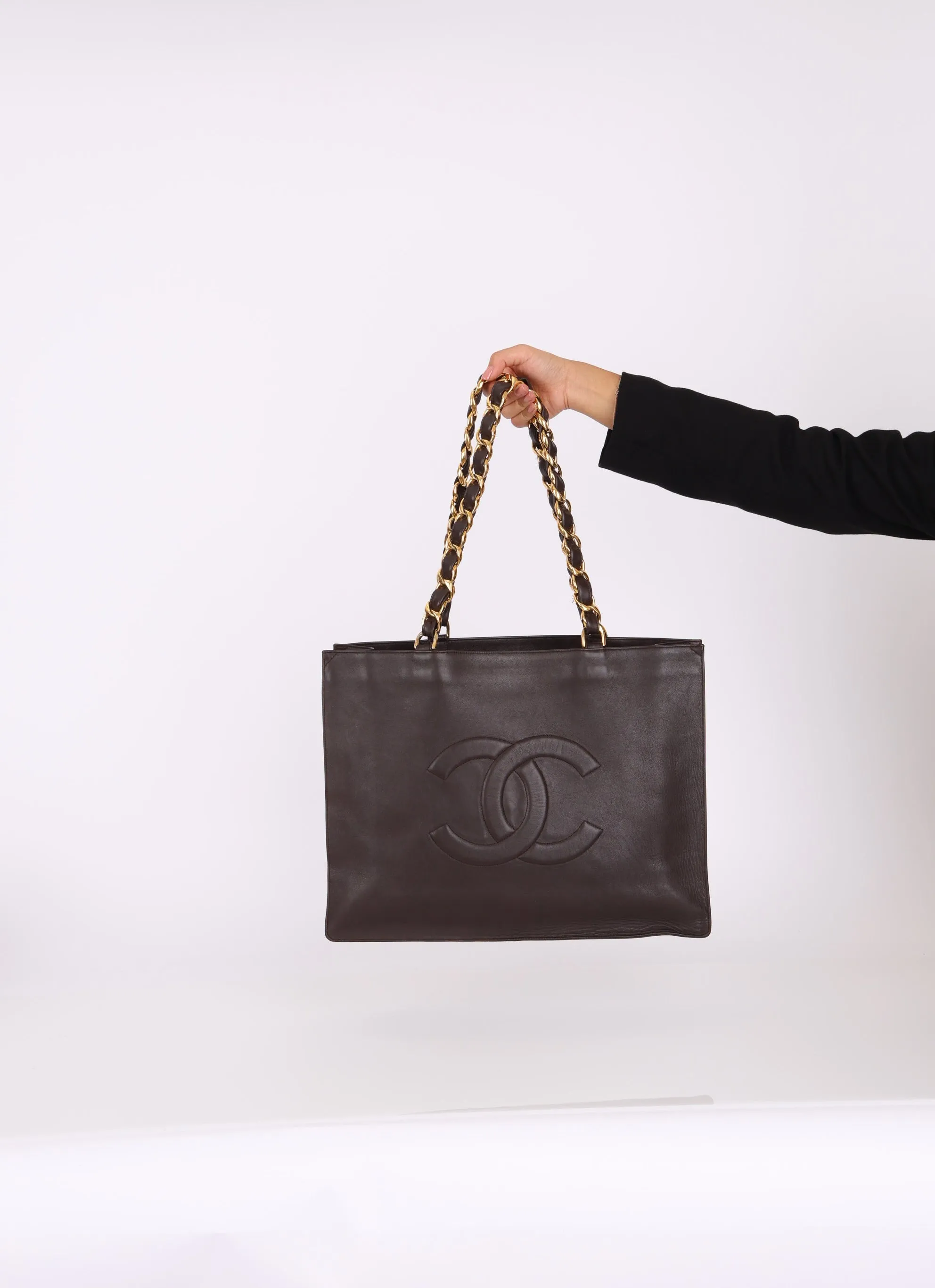 Chanel 1991 Calfskin Timeless Chunky Chain Brown Tote