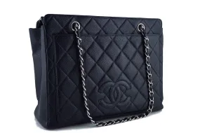 Chanel Black Caviar Timeless Logo Medium GST Shopper Tote Bag