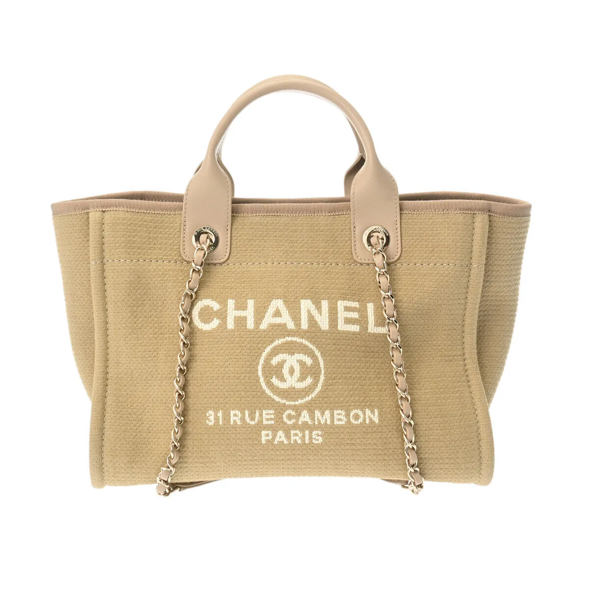 Chanel Deauville Mm Chain Tote Beige Bag