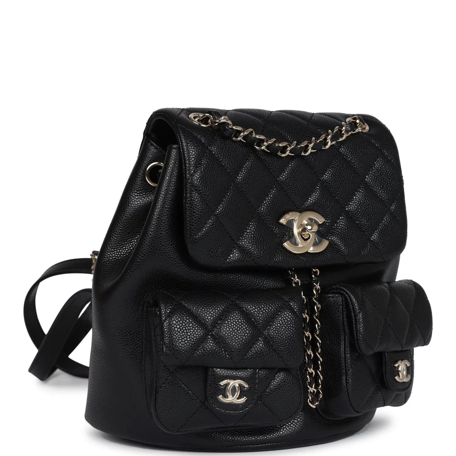 Chanel Medium Cargo Duma Backpack Black Shiny Grained Calfskin Light Gold Hardware