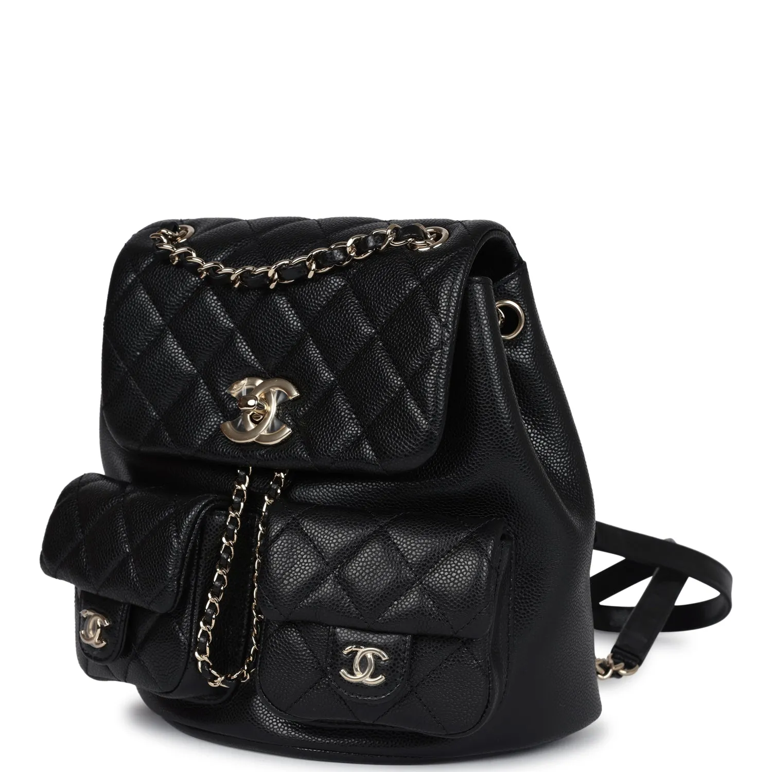 Chanel Medium Cargo Duma Backpack Black Shiny Grained Calfskin Light Gold Hardware