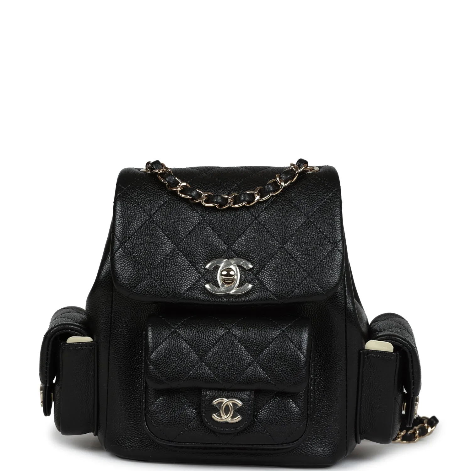 Chanel Mini Top Handle Cargo Backpack Black Caviar Light Gold Hardware