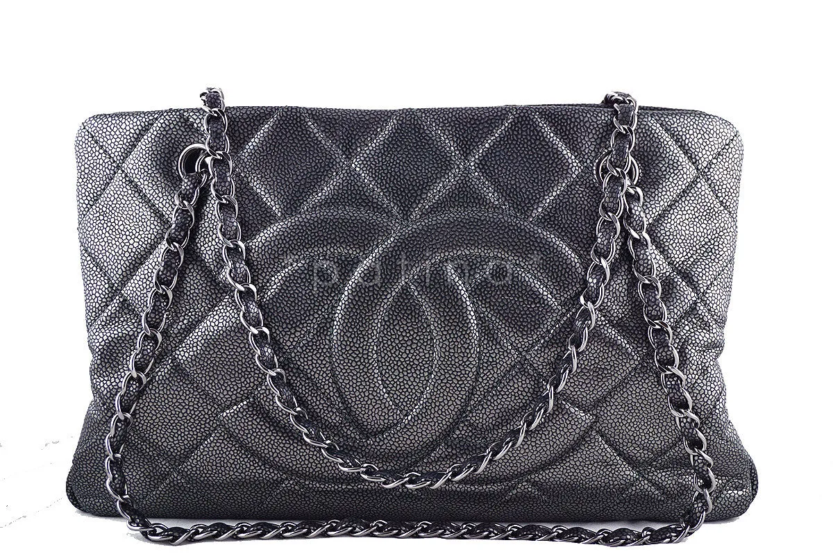 Chanel Pewter Caviar Quilted Timeless Grand Shopping Tote GST Bag