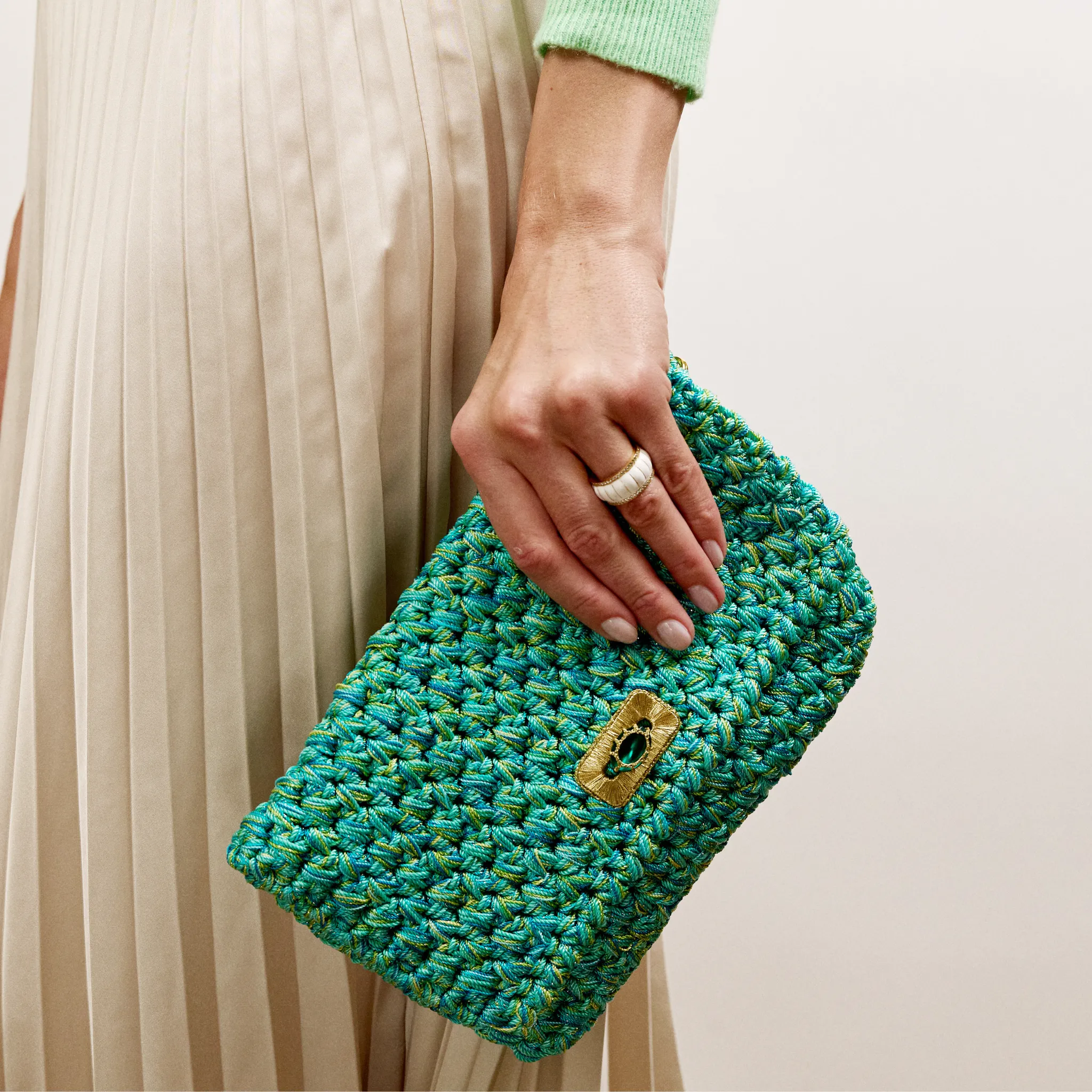 Crosby Crochet Clutch in Turquoise