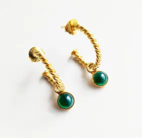 Green Onyx Gold Twisted Hoops