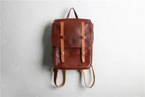 GS DOUBLE STRAPS LEATHER BACKPACK IN REDDISH BROWN