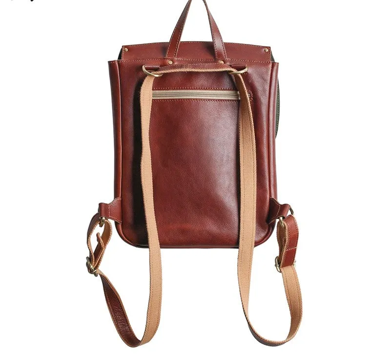 GS DOUBLE STRAPS LEATHER BACKPACK IN REDDISH BROWN