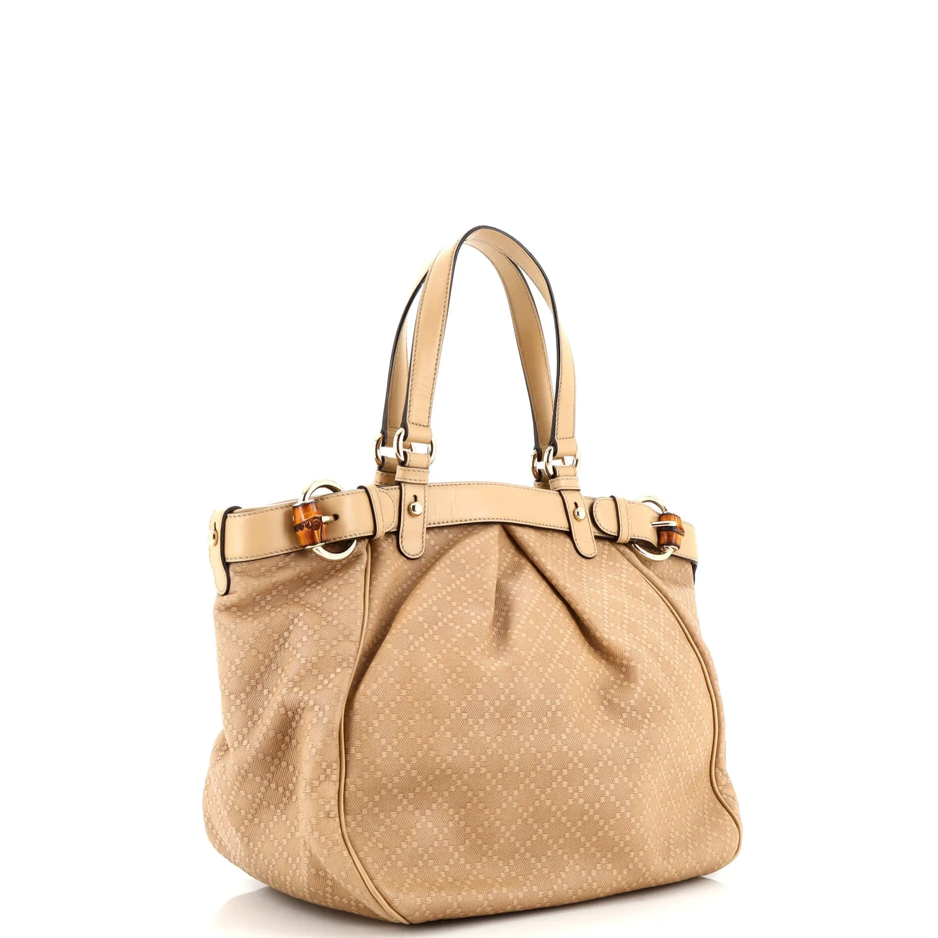 Gucci Belted Bamboo Tote Diamante Canvas