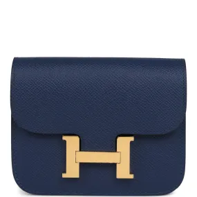 Hermes Constance Slim Wallet Bleu Navy Epsom Gold Hardware