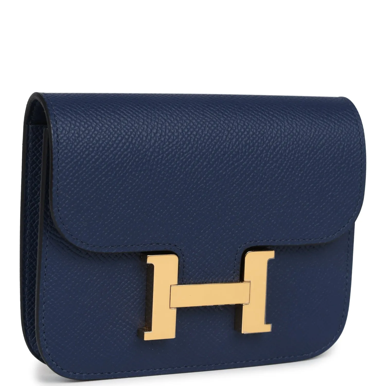 Hermes Constance Slim Wallet Bleu Navy Epsom Gold Hardware