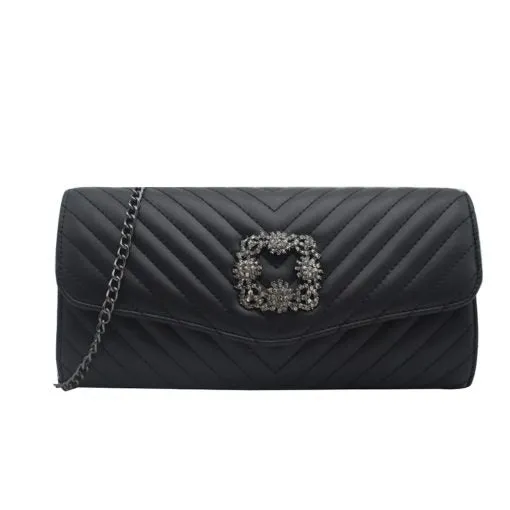 Izabelle Quilted Evening Clutch - Black