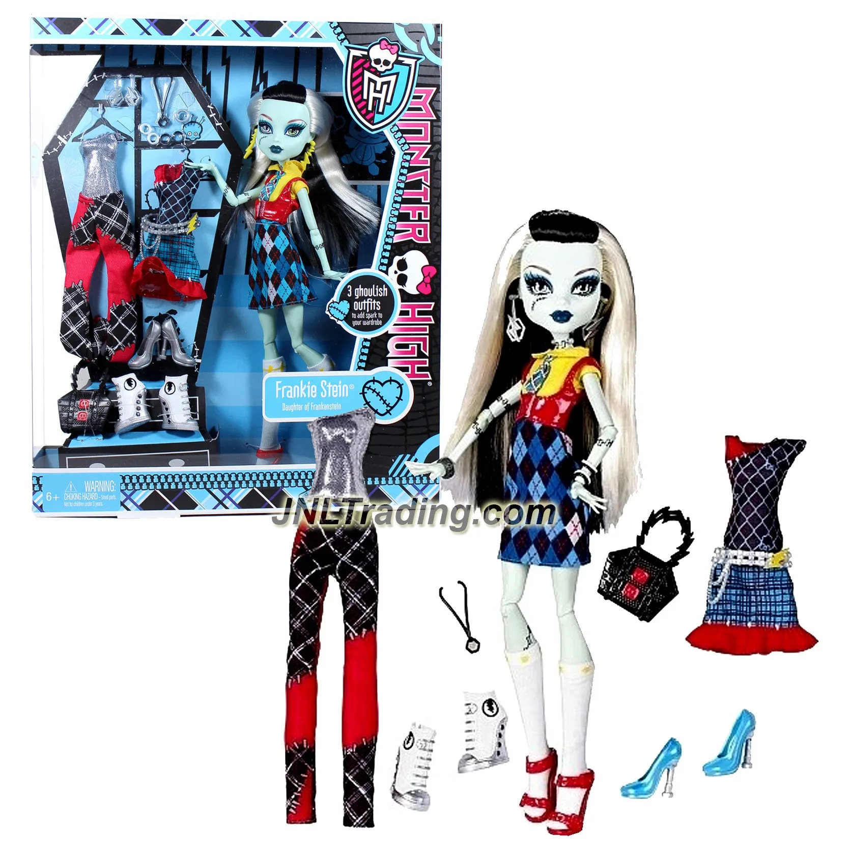 Mattel Year 2011 Monster High I Love Fashion 12 Inch Doll - FRANKIE STEIN  with 3 Sets of Outfit, 3 Pairs of Shoes, Earrings, Necklace and Handbag