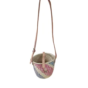 Multicolor Medium Oaxacan Palm Basket Bag with Leather Strap from Mexico