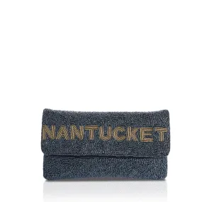 Navy Beaded Clutch w/ NANTUCKET Gold