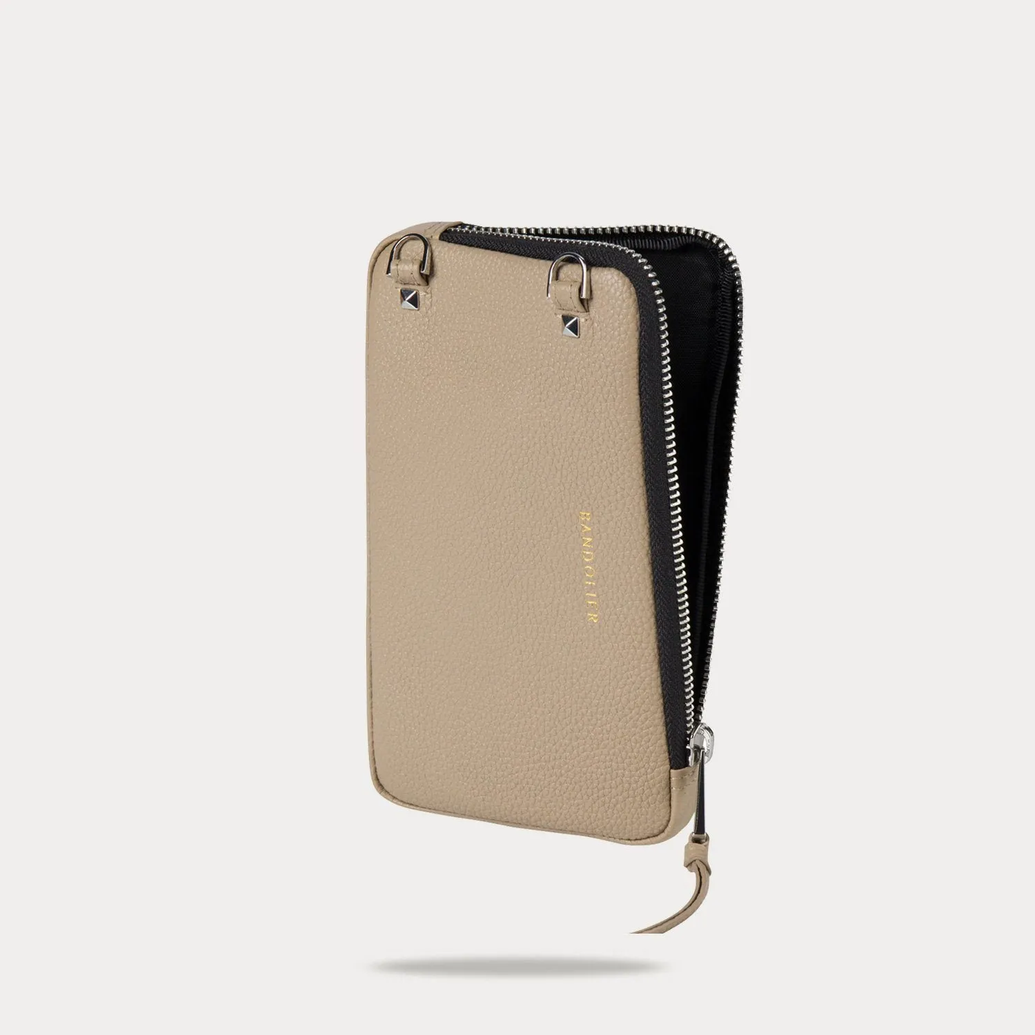 Pebble Leather Expanded Zip Pouch - Light Taupe/Silver