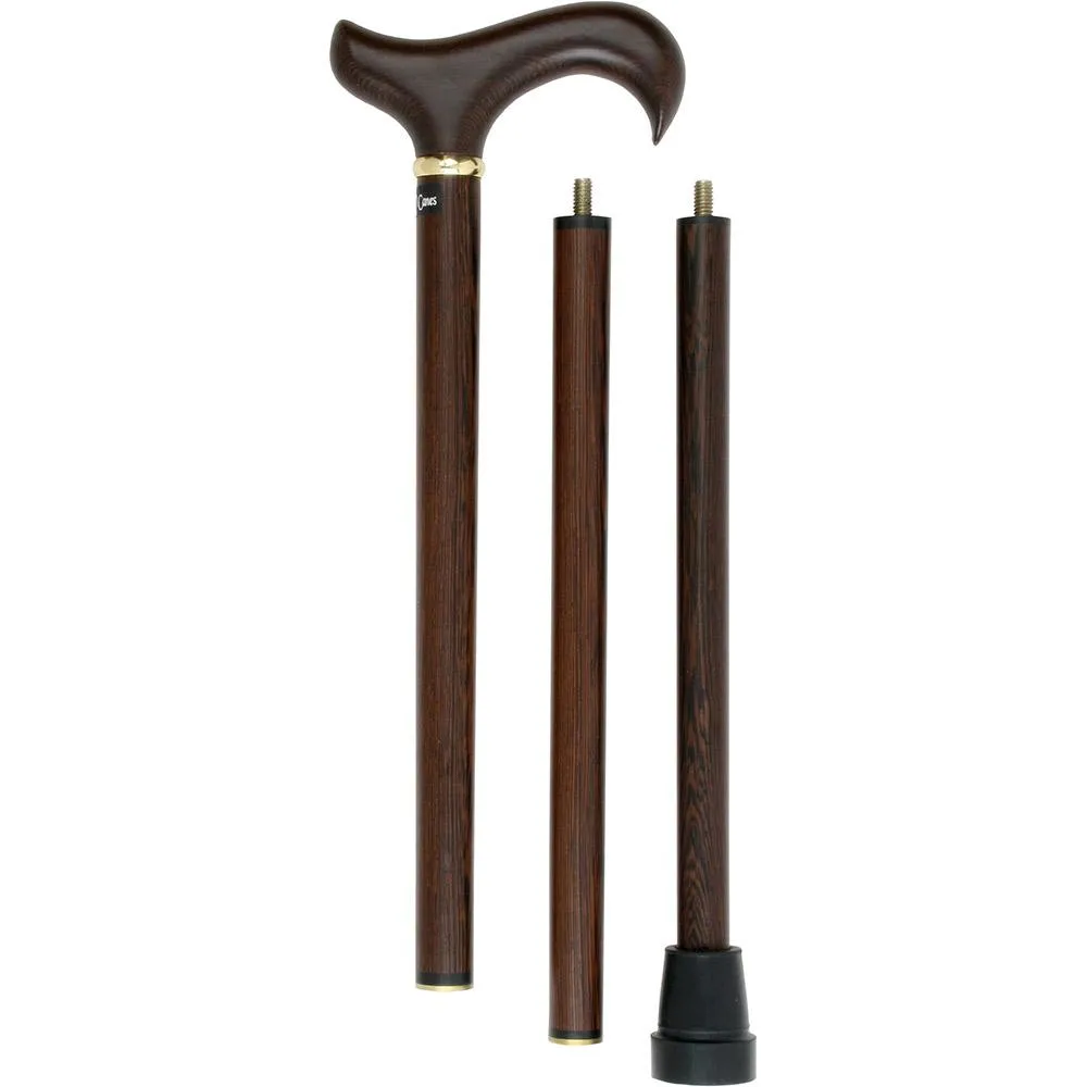 Scratch & Dent Wenge 3 Piece Folding Derby Walking Cane With Wenge Wood Shaft and Brass Collar V1736