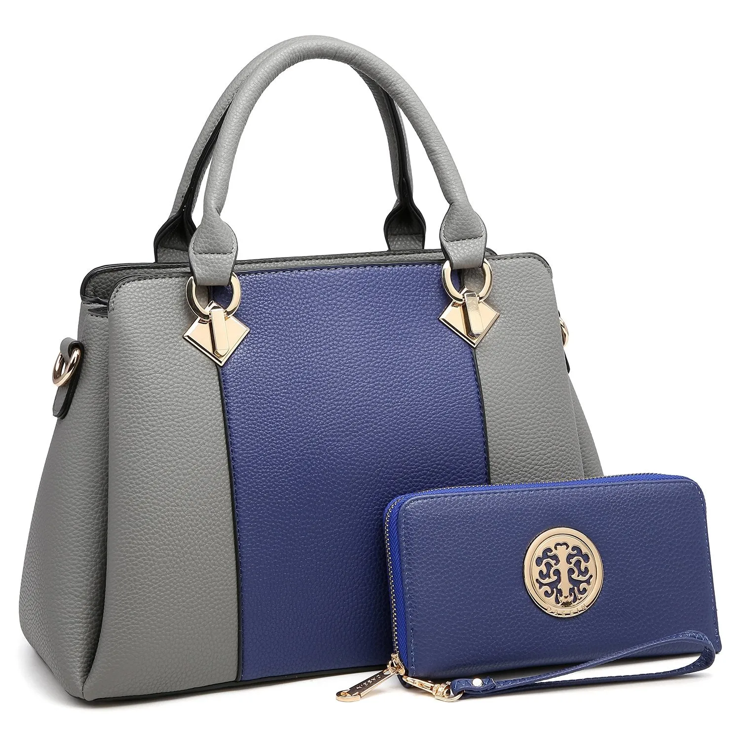 Two-Tone Satchel with Matching Wallet