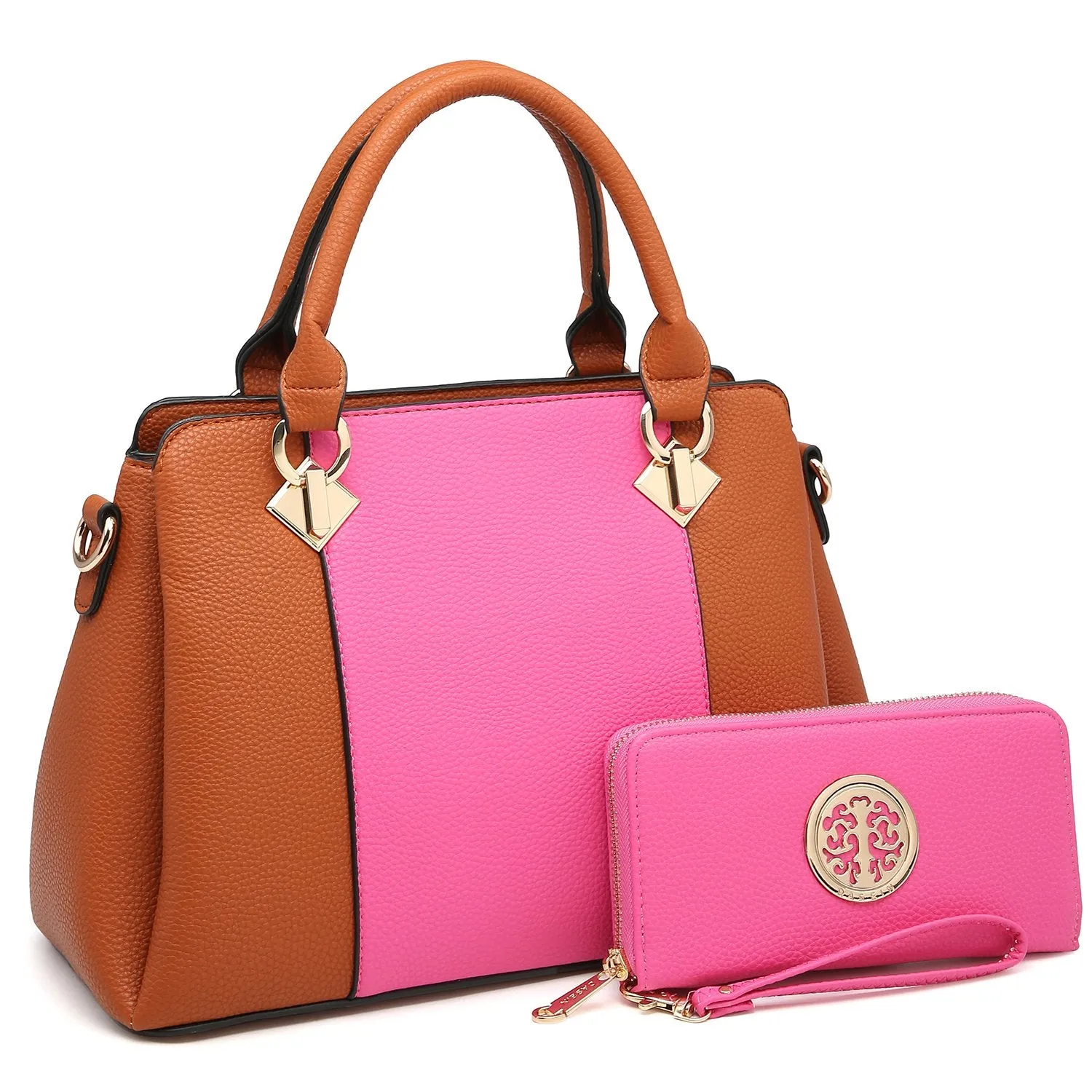 Two-Tone Satchel with Matching Wallet